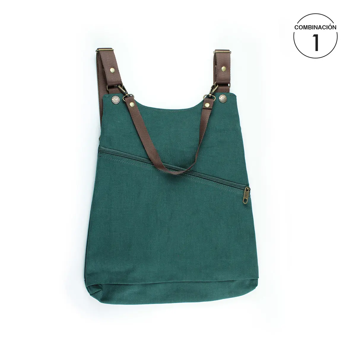 Bolso-mochila de tela combinada